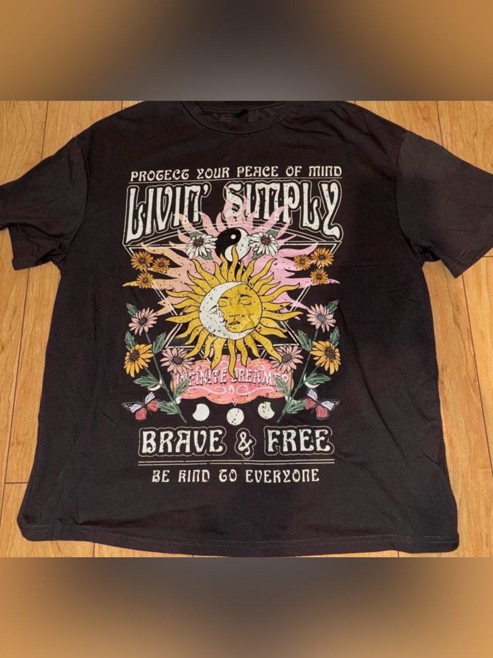 Graphic Tee - Brave & Free Sunflower Design (Black)